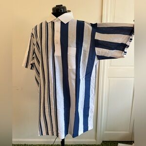 Van Heusen Navy and White Striped Casual Shirt